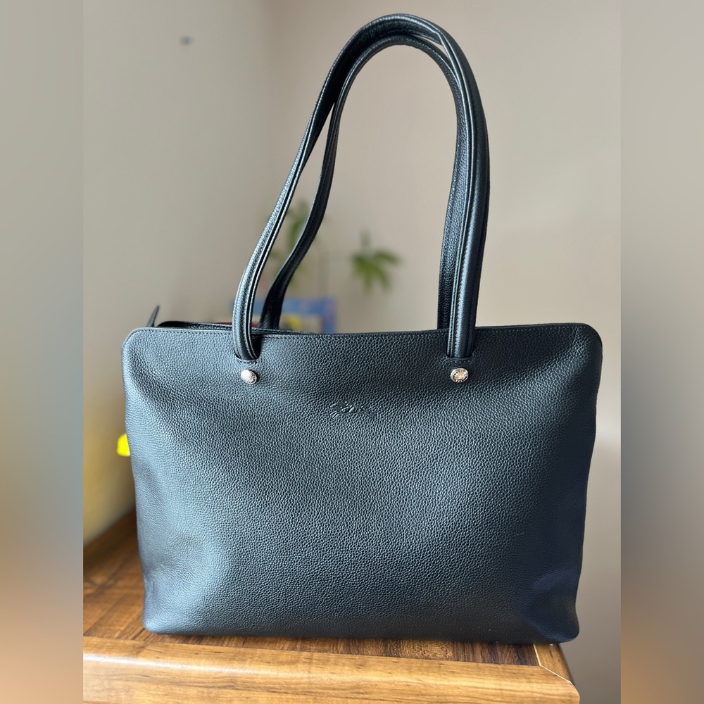 Longchamp Pebbled Leather Zip Tote Bag